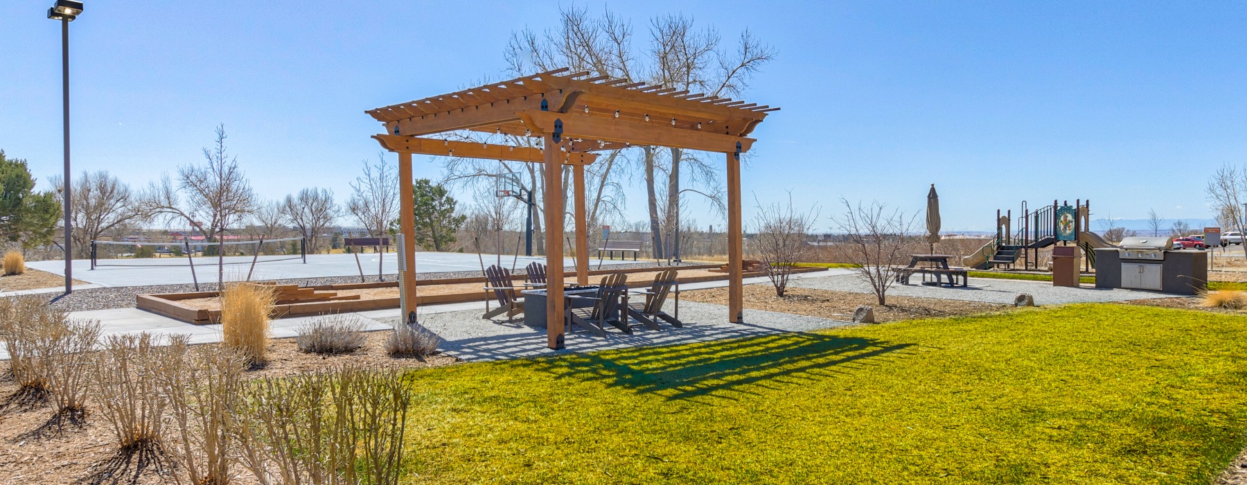 Pergola outside with seating